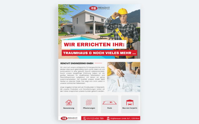 Projekt Bauunternehmen: Flyer Design, Printdesign